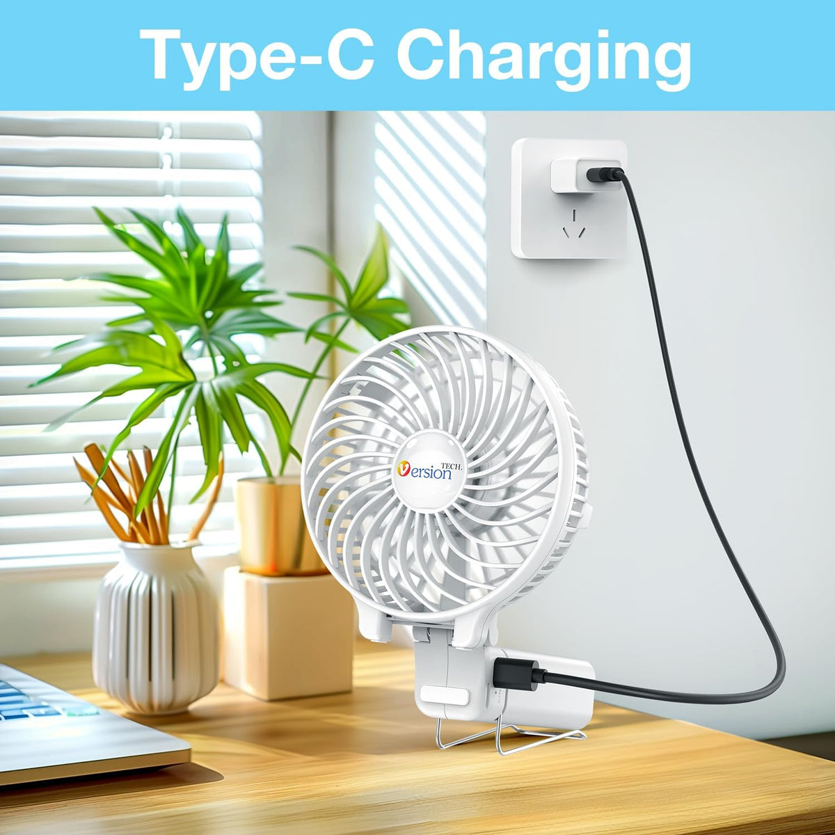 VersionTECH. Portable Handheld Fan, Powerful+Durable+180° Foldable, Mini Hand Fans with USB Rechargeable Battery Operated Cooling Accessories for Personal Use, Travel, Office Black