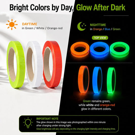 Glow in the Dark Tape 3 Pack 0.5in x 45ft Total for Parties Decor