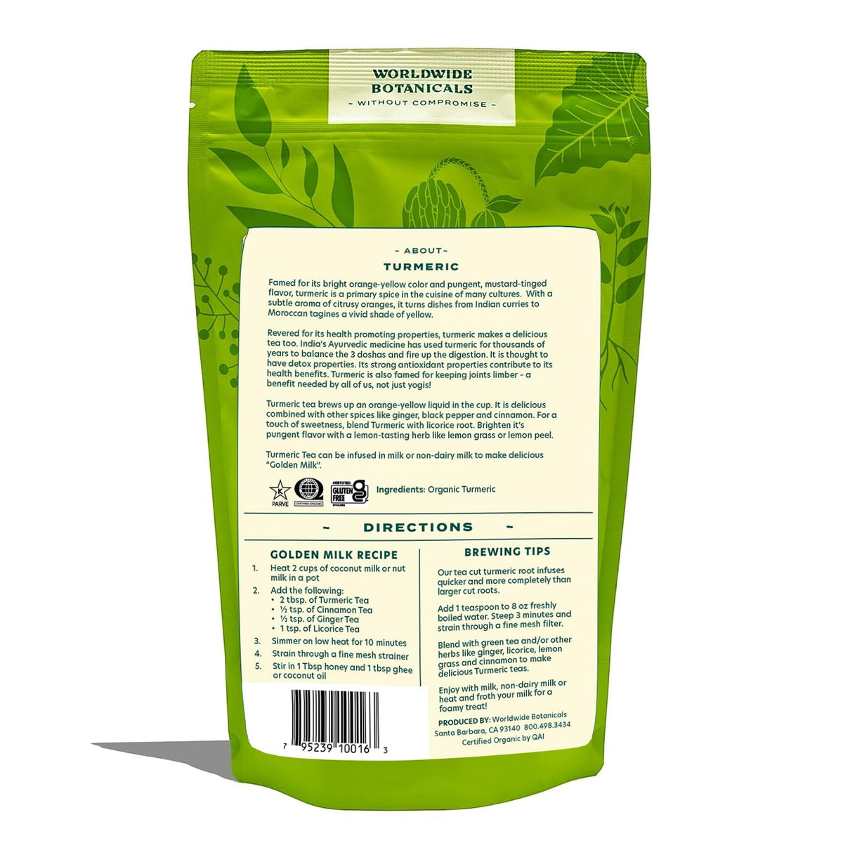 Worldwide Botanicals Organic Turmeric Tea, 1 lb, Tea Cut For Best Infusion - 100% Curcuma longa – Ayurvedic Herb For Optimal Health - 16 ounces