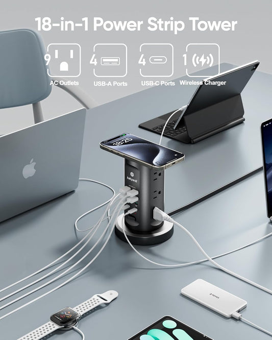 Kakyanill 115W USB Charging Station, Power Strip Tower with 9 AC 8 USB