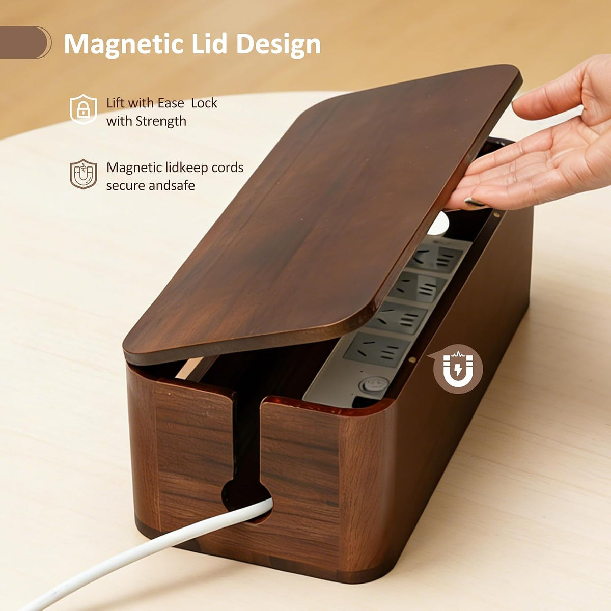 Large Acacia Wood Cable Management Box - Cord Hider&Organizer for TV Wires