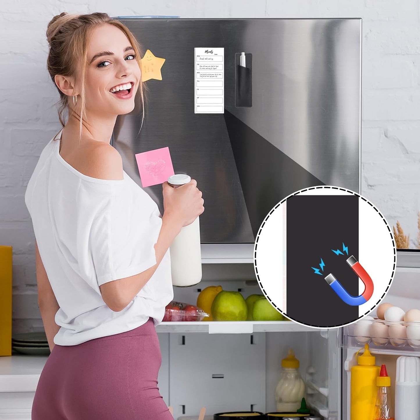 Thboxes 4 Pack Magnetic Note Pad for Fridge with Pen Holder, Totally 200 Sheets Grocery List Magnet Pad for Refrigerator Magnetic Shopping List Pad(Fruit Design)