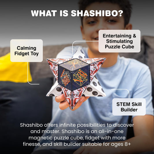 Shashibo Sensory Fidget Toy for Adults & Kids, Stress Relief Fidget Toy for Adults, Teens & Kids, Cool Fidget Toys for Desk, Classroom Must Have, Sensory Shape Shifting Cube, 100+ Possible Shapes - Colors A