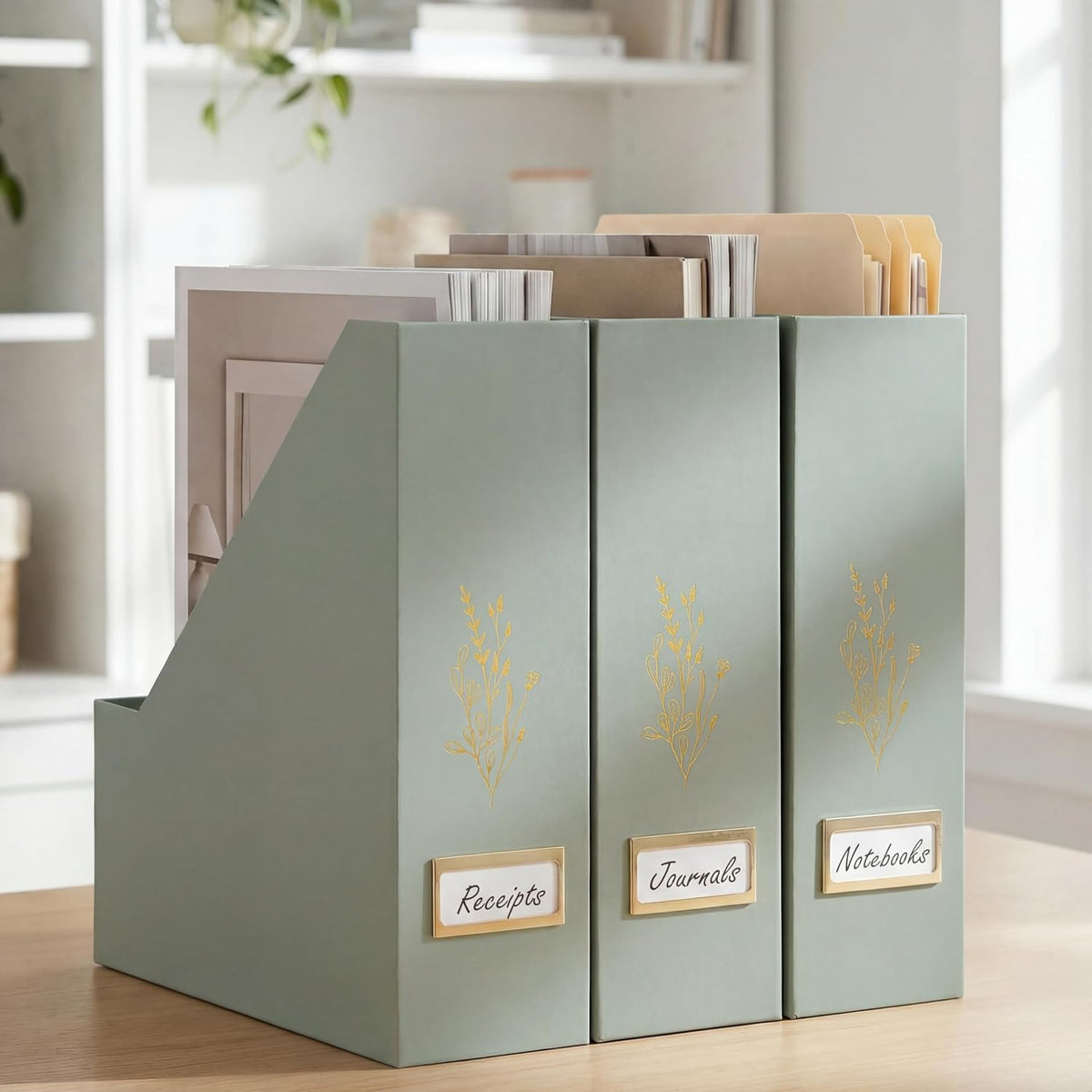 Beautiful Magazine Holder Set of 3 - Sturdy File Holder for Desk or Shelves