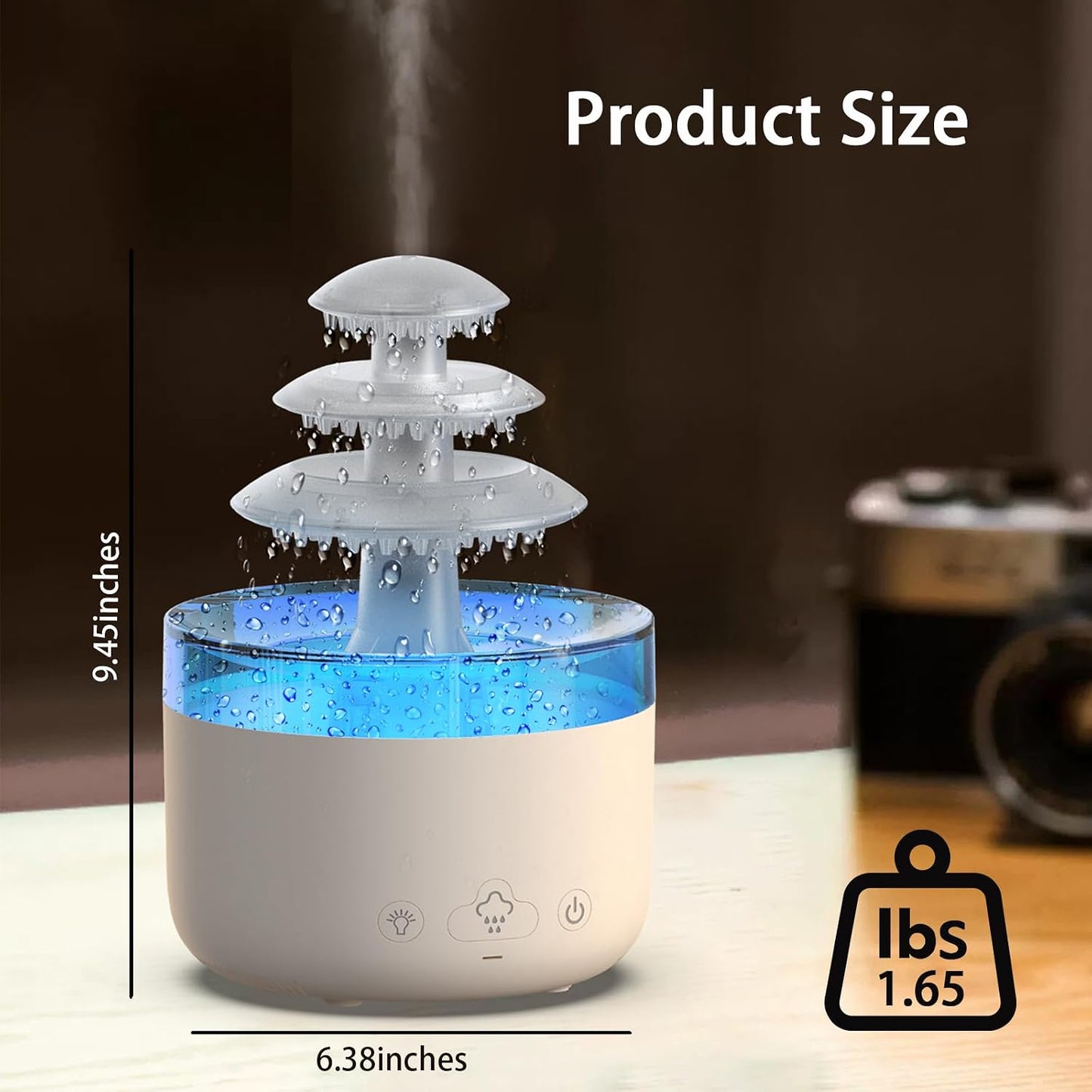 Bedroom Cloud Rain Humidifier, Essential Oil Diffuser with 7-Color LED Mood Light, Bedroom Sleep Aid with White Noise Rain Sound, Auto Shutdown Protection, Suitable for Home/Office/Daycare (White)