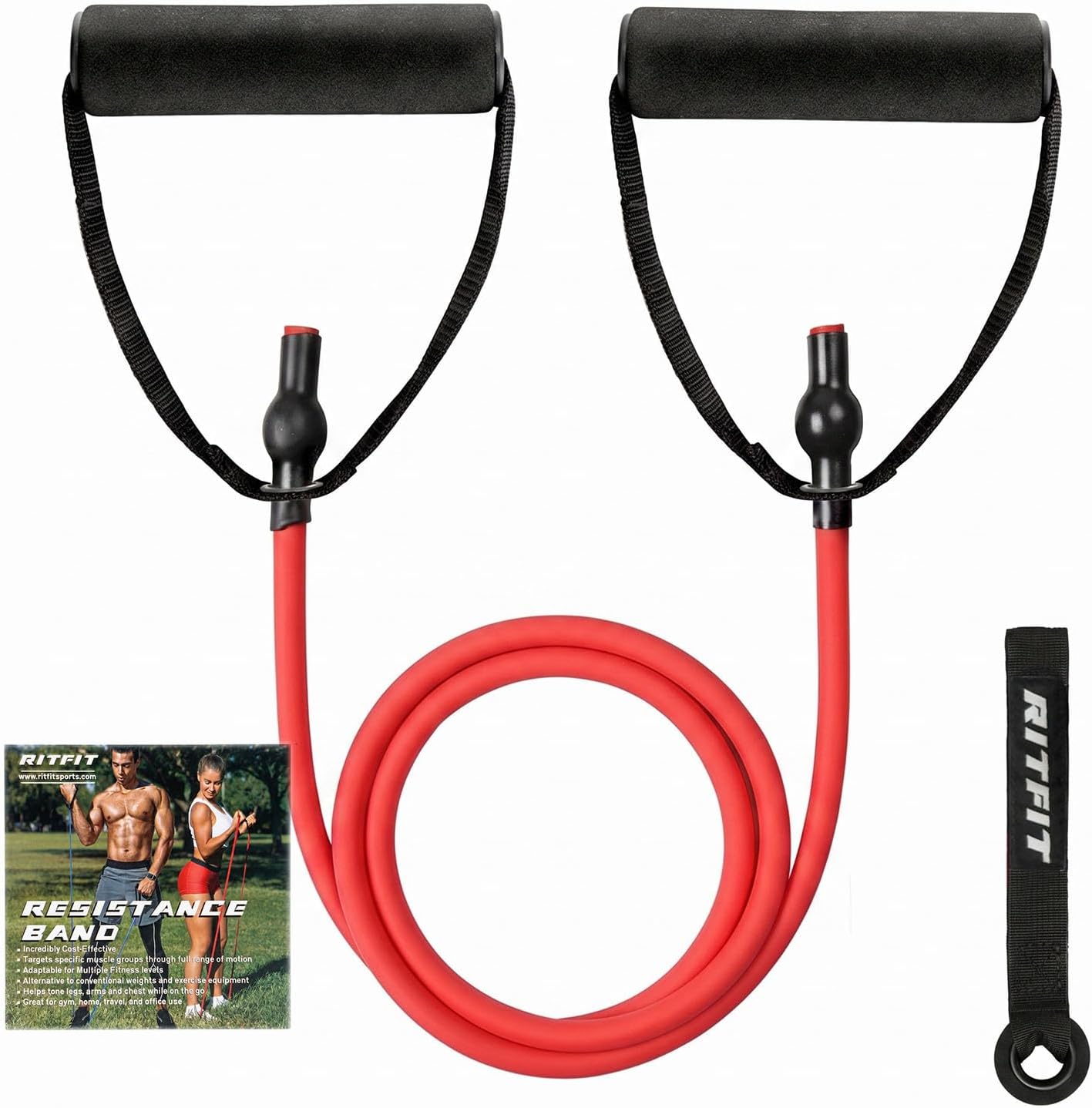 RitFit Single Resistance Bands with Handles Door Anchor for Home Gym