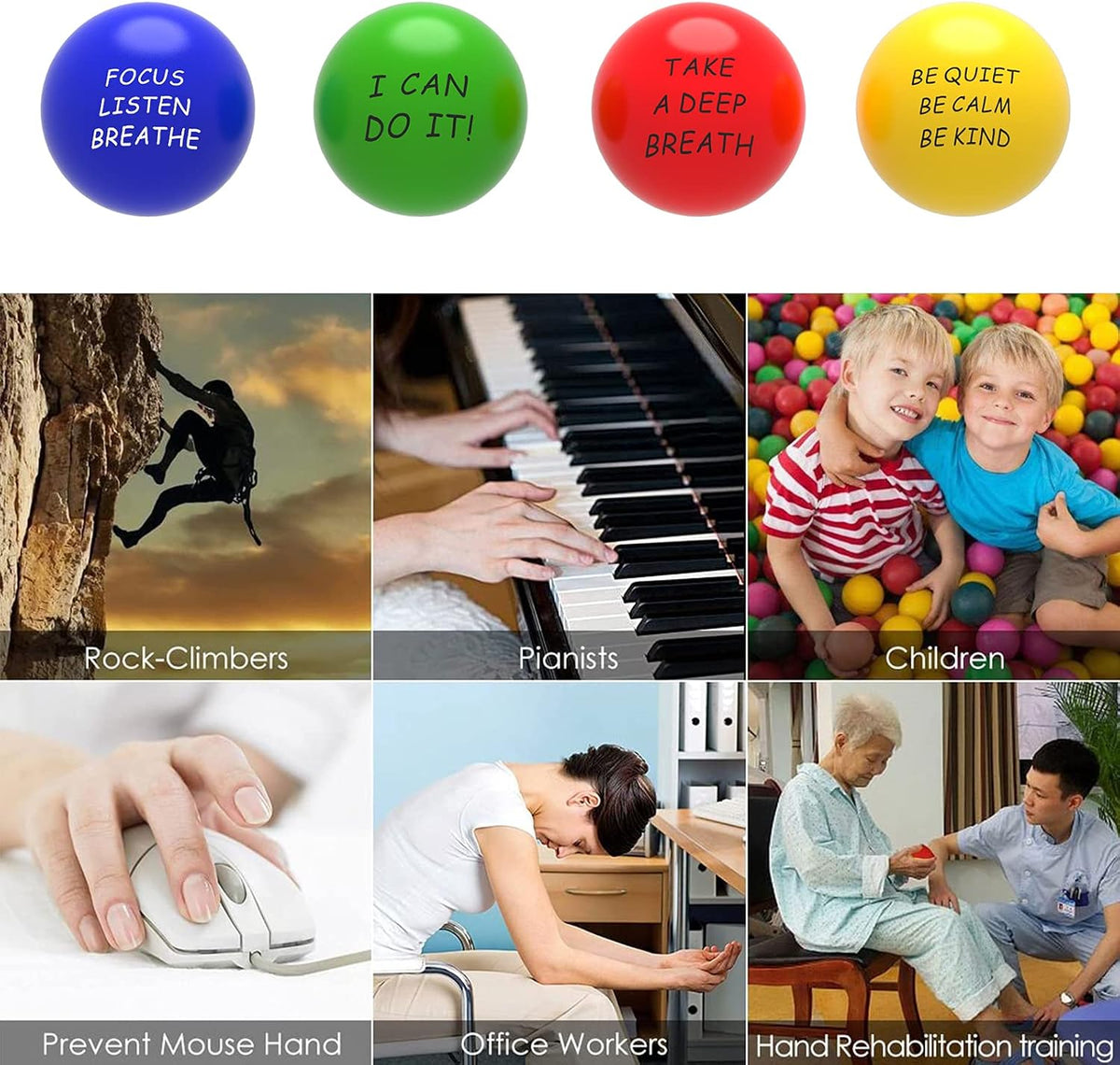 ALMAH Motivational Stress Balls for Kids and Adults (6 Pack)