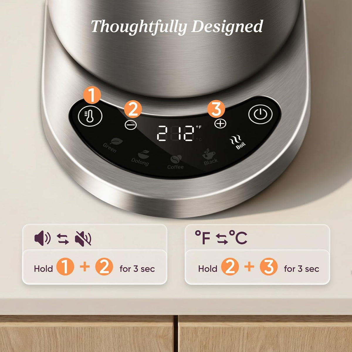 Cosori Stainless Steel Electric Kettle with Temperature Control, 1.7L