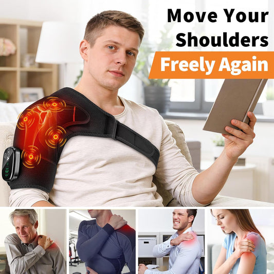 Shoulder Heating Pad with Massage for Pain Relief, Cordless Heated Shoulder Wrap for Rotator Cuff & Frozen Shoulder, Portable Heated Shoulder Massager Pad for Home Travel