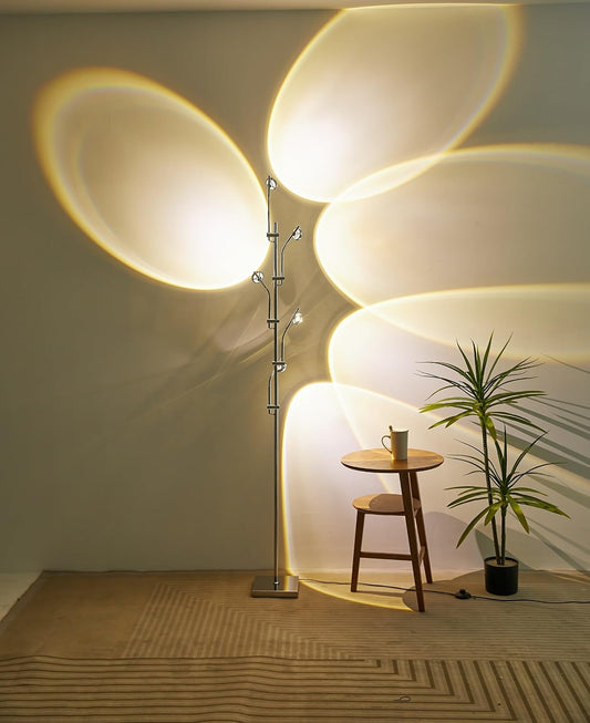 NKU Sunset Floor Lamp Projector 5 Head Multi Head Floor Light with Replaceable Filters Ambient Mood Lighting for Bedroom, Living Room 72in Chrome Unique Modern Colorful Sunset Lamp with Halo Effect