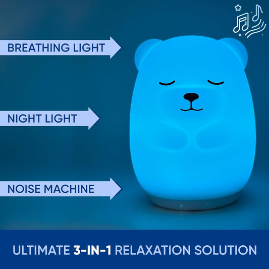 Mindfulness 'Breathing Kitty' | 4-7-8 Guided Visual Meditation Breathing Light | 3 in 1 Device with Night Light & Noise Machine for ADHD Anxiety Stress Relief Sleep - Gift for Kids Adult Women Men