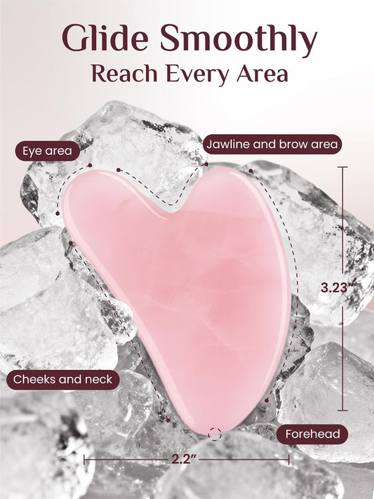 Rena Chris Gua Sha Facial Tools, Rose Quartz Guasha Tool for Acupuncture, Manual Massage Tool for Jawline Sculpting and Puffiness Reducing, Gua Sha Facial Massage Tool, Skin-Care Gift (Pink)