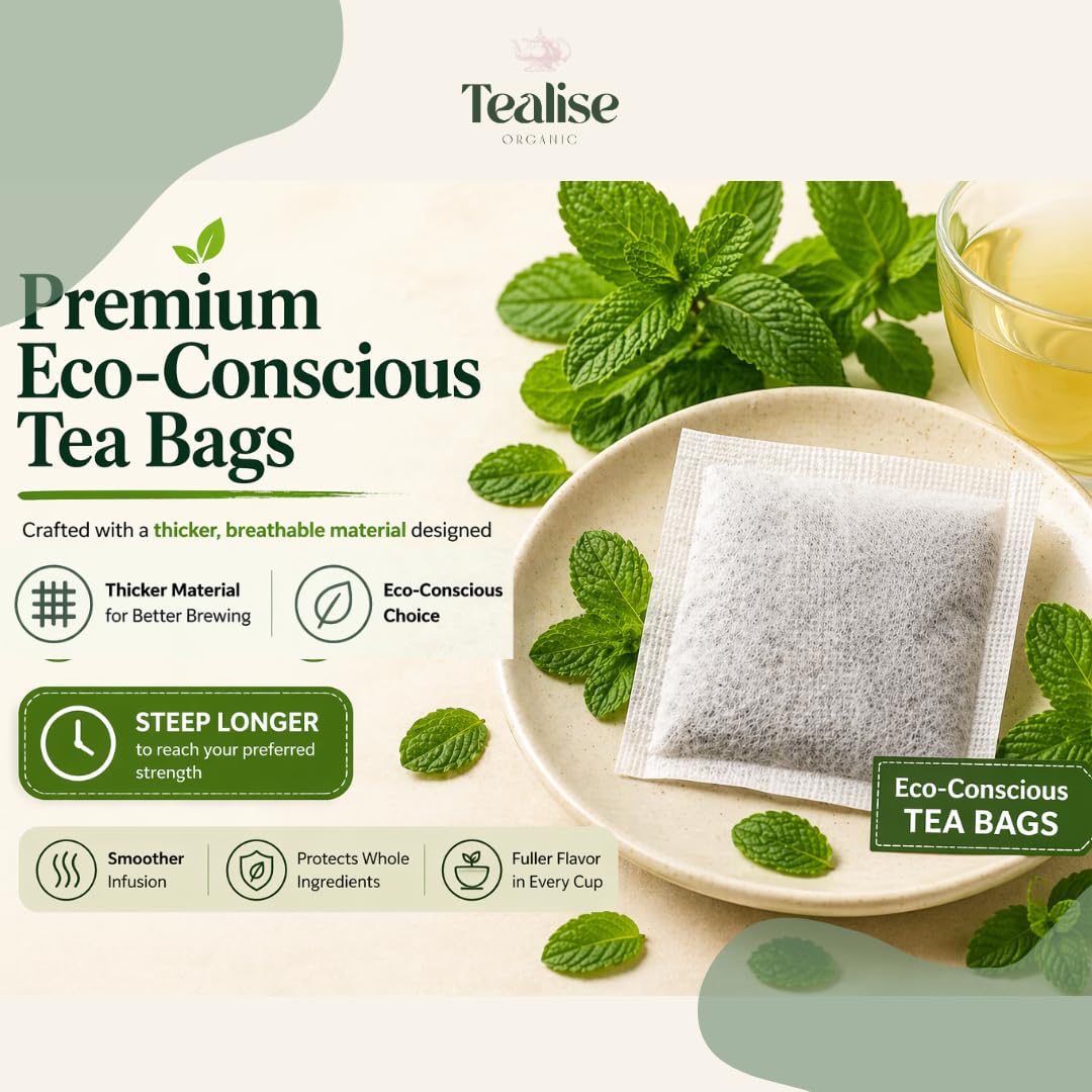 Organic Spearmint Tea Bags 100 Count – Spearmint Herbal Tea – Caffeine Free Mint Tea – Fresh, Smooth and Naturally Refreshing – Eco-Conscious Plant-Based Tea Bags by Tealise