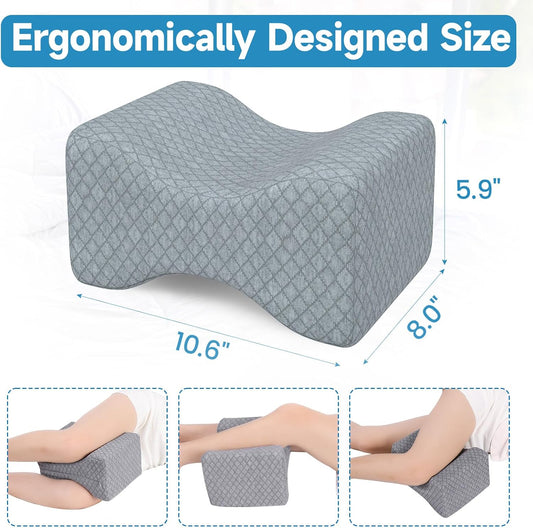 SweetSlubr Memory Foam Knee Pillow for Side Sleepers, Support Leg Pillow for Side Sleeping, Smooth Spine Alignment Pillow, Cushion for Hip, Back, Sciatica, Knee, Joints Pain Relief, White