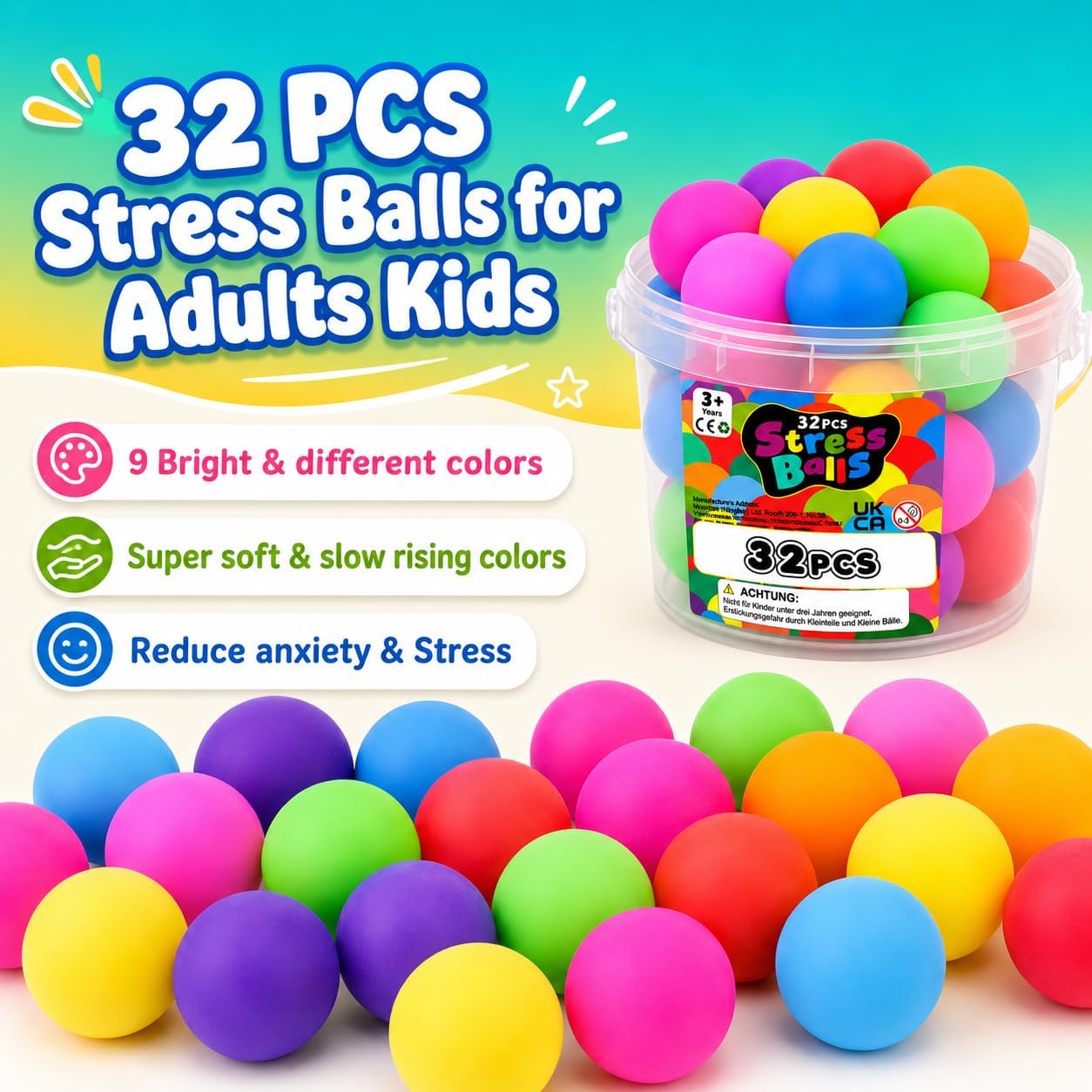 Squishy Stress Balls for Kids Adults: 18 Pack Fidget Toy Bulk for Prize