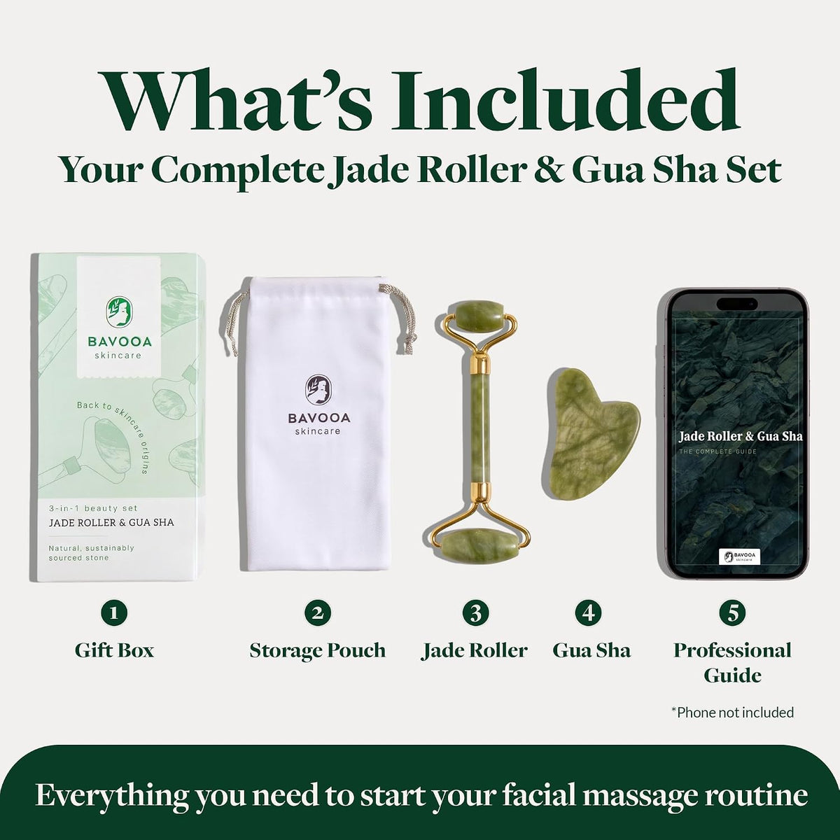 Jade Roller and Gua Sha - Spa Grade Face Roller Massager and Gua Sha Massage Tool Set. 100% Authentic Jade Stone. Reduces Puffiness, Wrinkles and Reveals Your Natural Glow