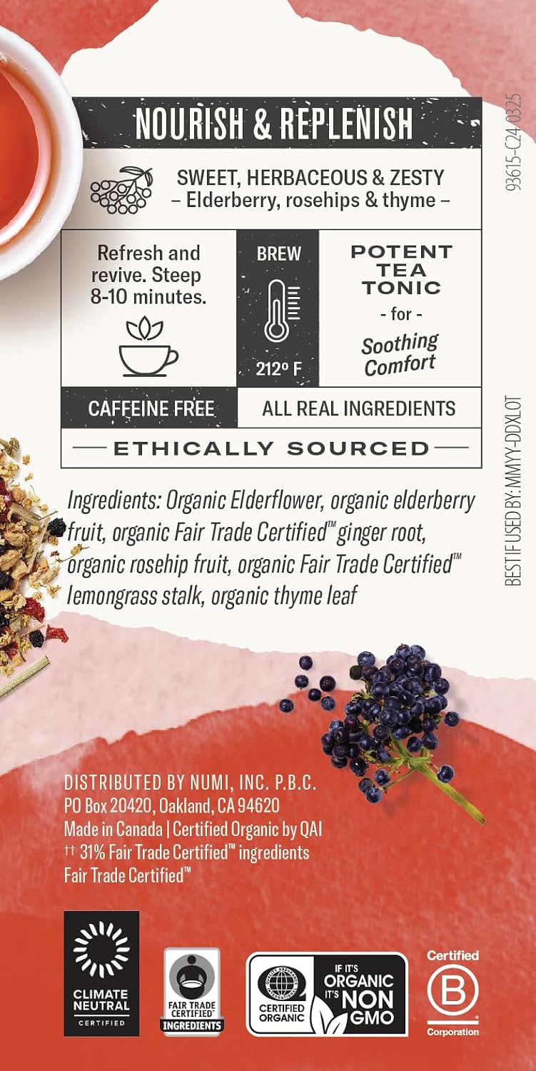 Numi Organic Immune Support Tea, 16 Herbal Tea Bags, Caffeine Free