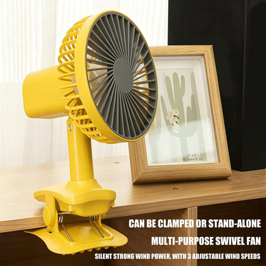 3 Speed Adjustable Clip On Rechargeable Fan 90 Degree Auto Oscillating Cooling Blower Accessories For Home Travel