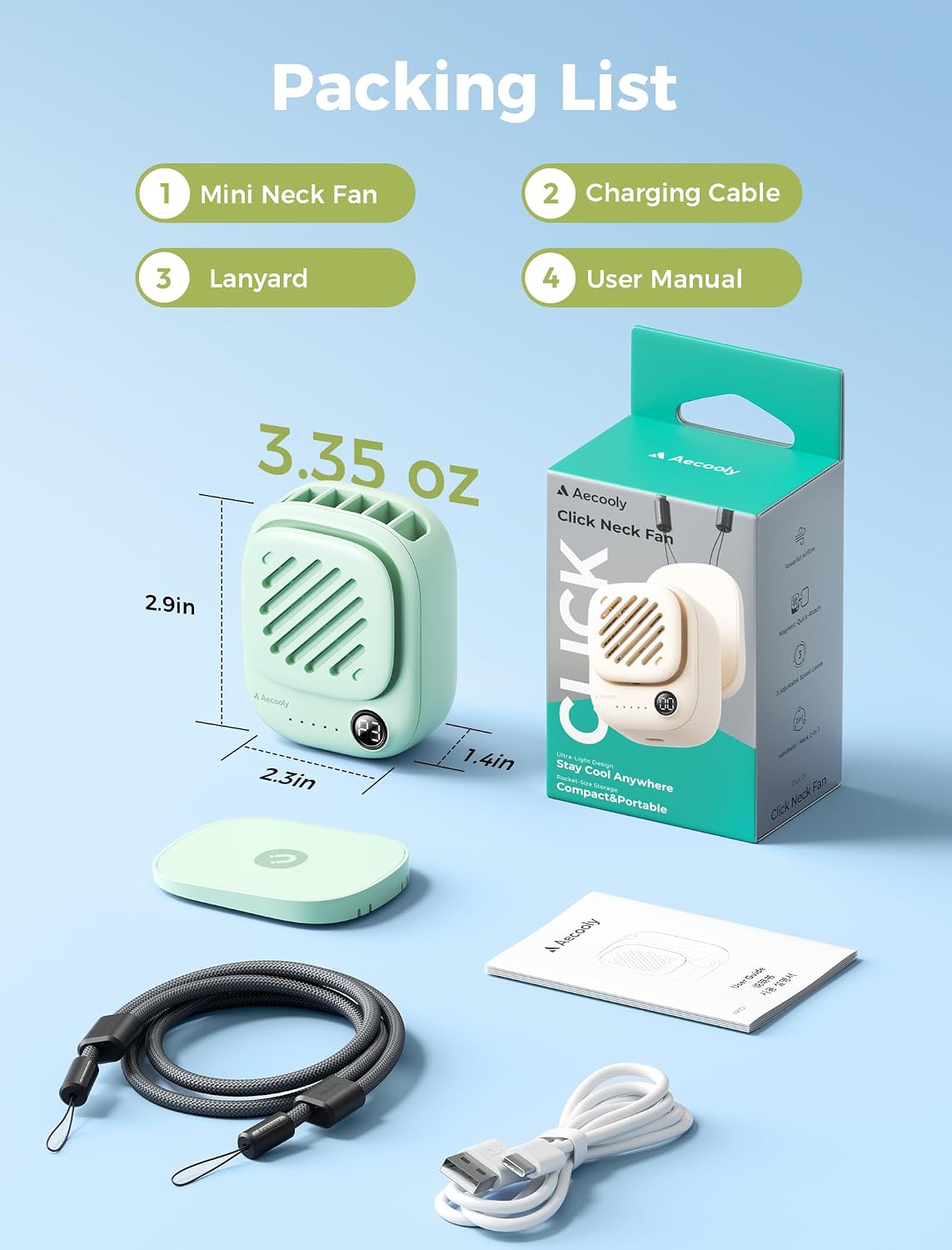 Aecooly Magnetic Clip On Fan, Mini Portable Neck Fan, Mighty Waist Fan