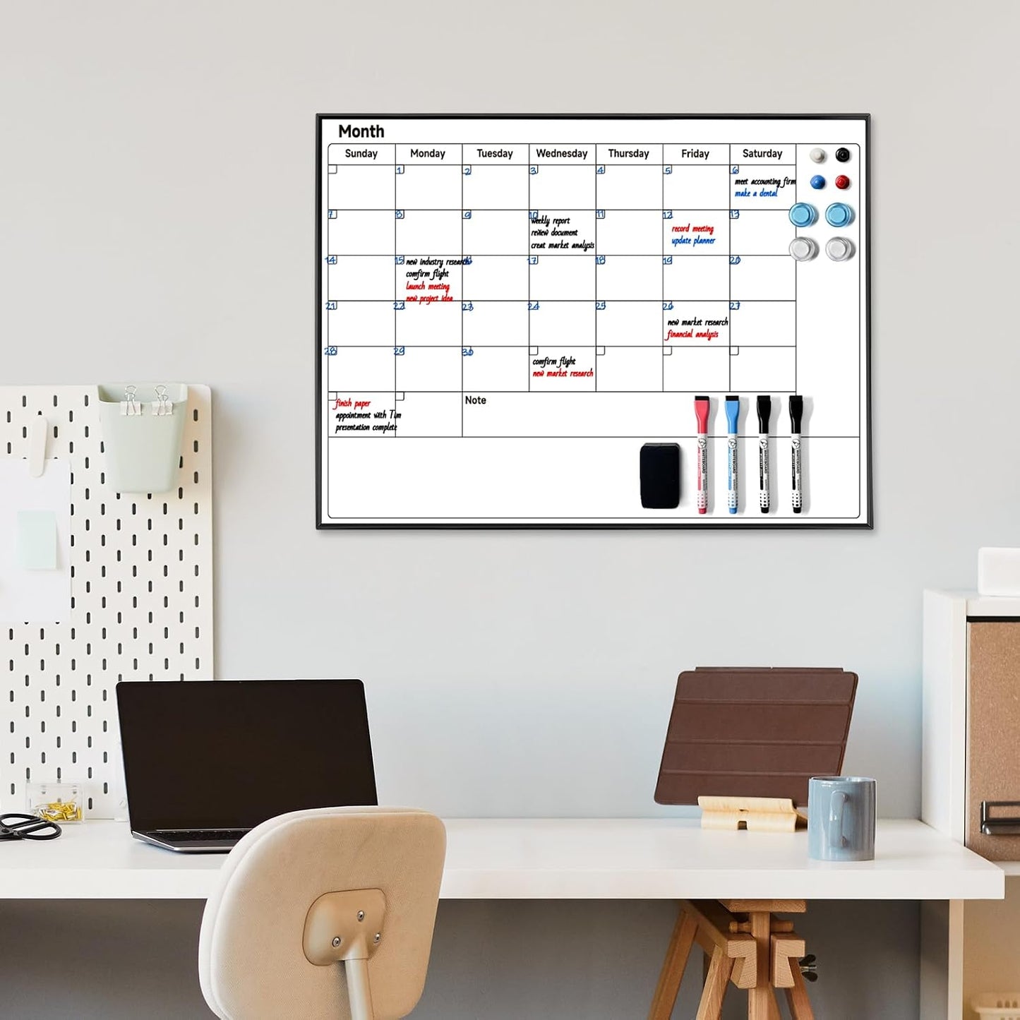 Weekly Planner Whiteboard 16"x12" with Handle | Magnetic Dry Erase Weekly Calendar with Aluminum Frame, Portable Hanging Board for Wall, Door, Desktop, 2 Markers & Magnets