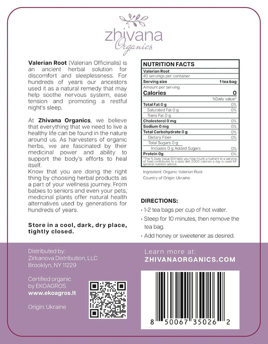 Valerian Root Tea Organic (40 Bleach-Free & Microplastic-Free TeaBags) - Sleep, Relaxation