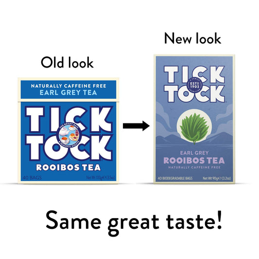 TICK TOCK TEAS Rooibos Earl Grey, Naturally Caffeine Free Red Bush Herbal Tea, Rich in Anti-Oxidants, South African, Superfood, 3.5 Oz, 40 Count, Pack of 4