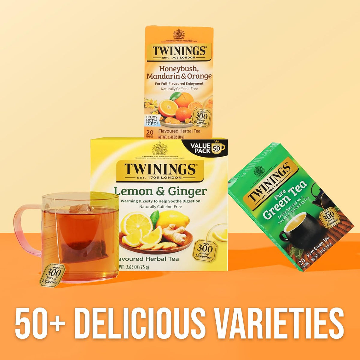 Twinings Honeybush, Mandarin, & Orange Herbal Tea Individually Wrapped Bags, 20 Count (Pack of 1), Naturally Caffeine-Free, Enjoy Hot or Iced, 20 Teabags
