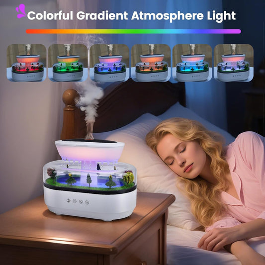 Raindrop Humidifier Diffuser, 250ml Raindrop Aroma Diffuser, LED Mood Light, Auto Off, Micro Landscape Natural Raindrop Cool Mist Humidifier for Bedroom/Yoga/Meditation(White)