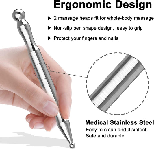 Melonsun Stainless Steel Acupuncture Pen for TMJ Relief, FSA-HSA-Eligible TMJ Massager for Jaw Clenching, Acupressure Facial Tool for Face Reflexology & Full-Body Pressure Point Massage