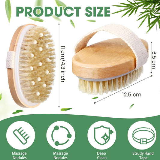 Gejoy 10 Pcs Dry Brushing Body Brush for Lymphatic Drainage Exfoliating Brush with Massage Nodule Dry Skin Body Scrubber Cellulite Shower Circulation Dead Exfoliator (4.92 x 2.56 Inches,Wood Color)