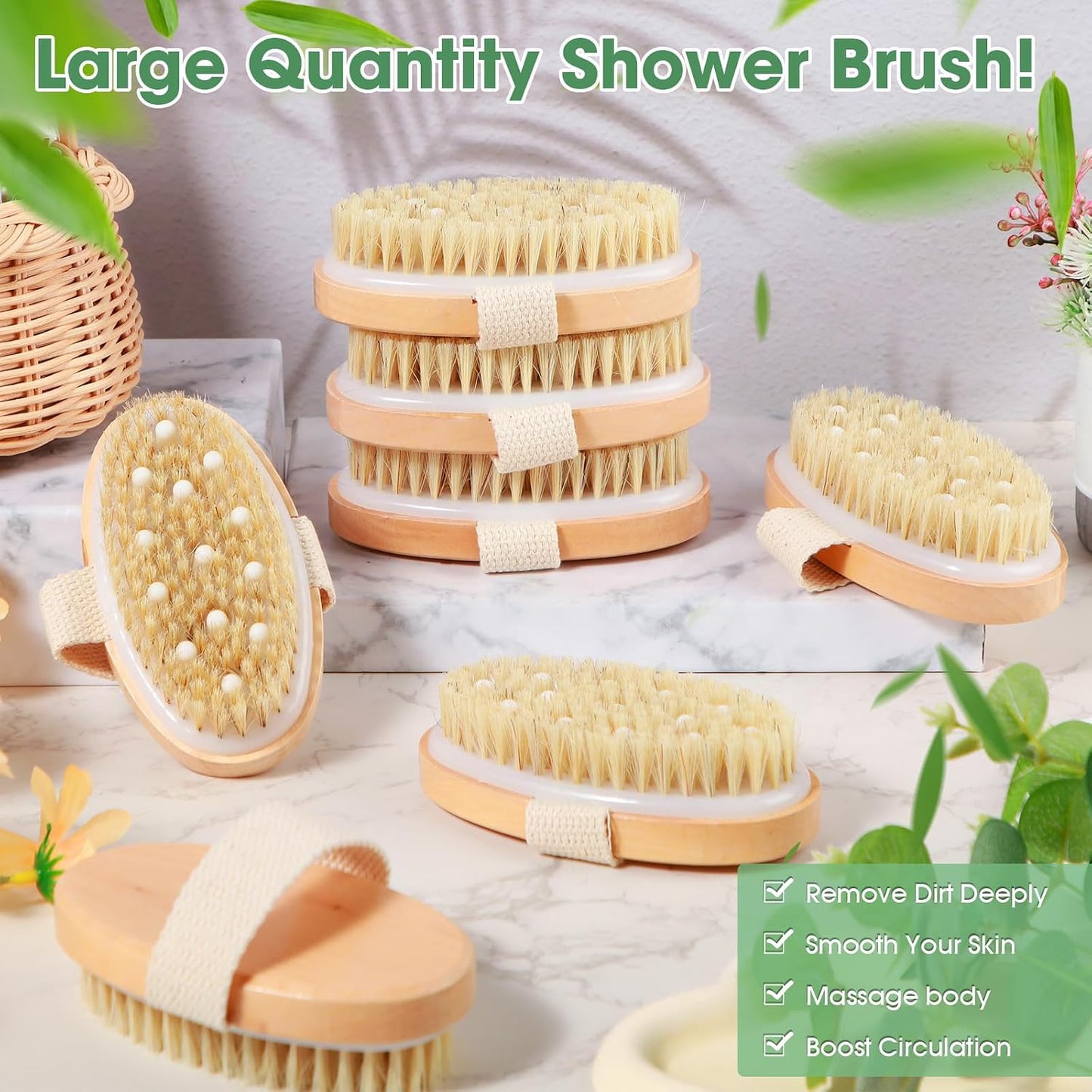 Gejoy 10 Pcs Dry Brushing Body Brush for Lymphatic Drainage Exfoliating Brush with Massage Nodule Dry Skin Body Scrubber Cellulite Shower Circulation Dead Exfoliator (4.92 x 2.56 Inches,Wood Color)