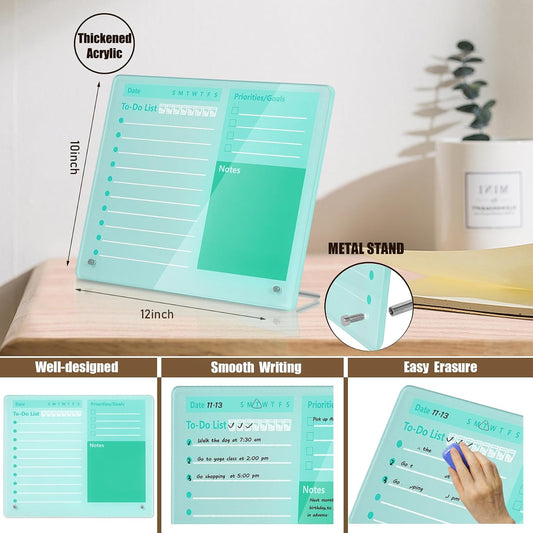 Desktop Thickened Acrylic Dry Erase Board to do List Planner Board,12"x10",Tabletop Whiteboard with Stand,Frameless Pink Dry Erase White Board,for Office/Home/School