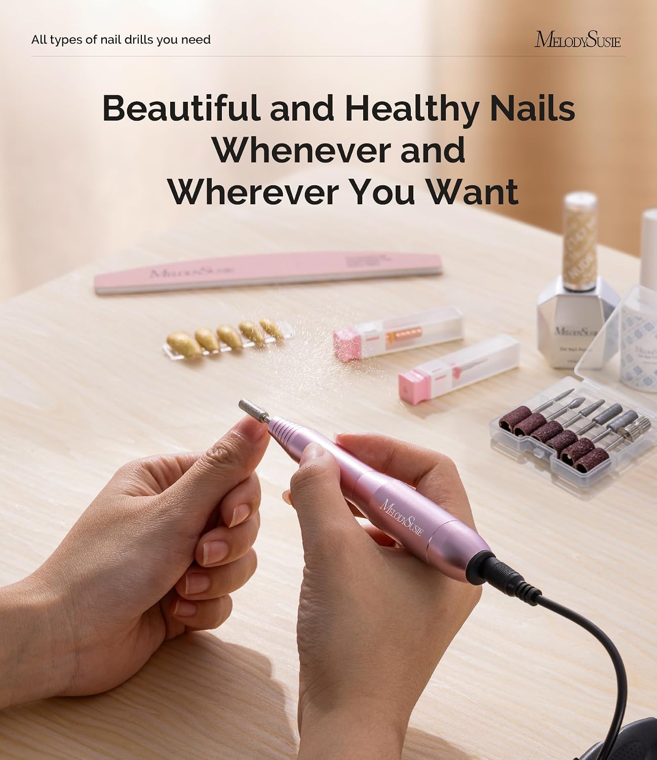 MelodySusie Pen-Shaped Portable USB Nail Drill, PC120I 20000RPM Electric Nail File with Compact Design for All Nail Care, Manicure Polishing, Shaping & Gel Removal at Home for Beginners