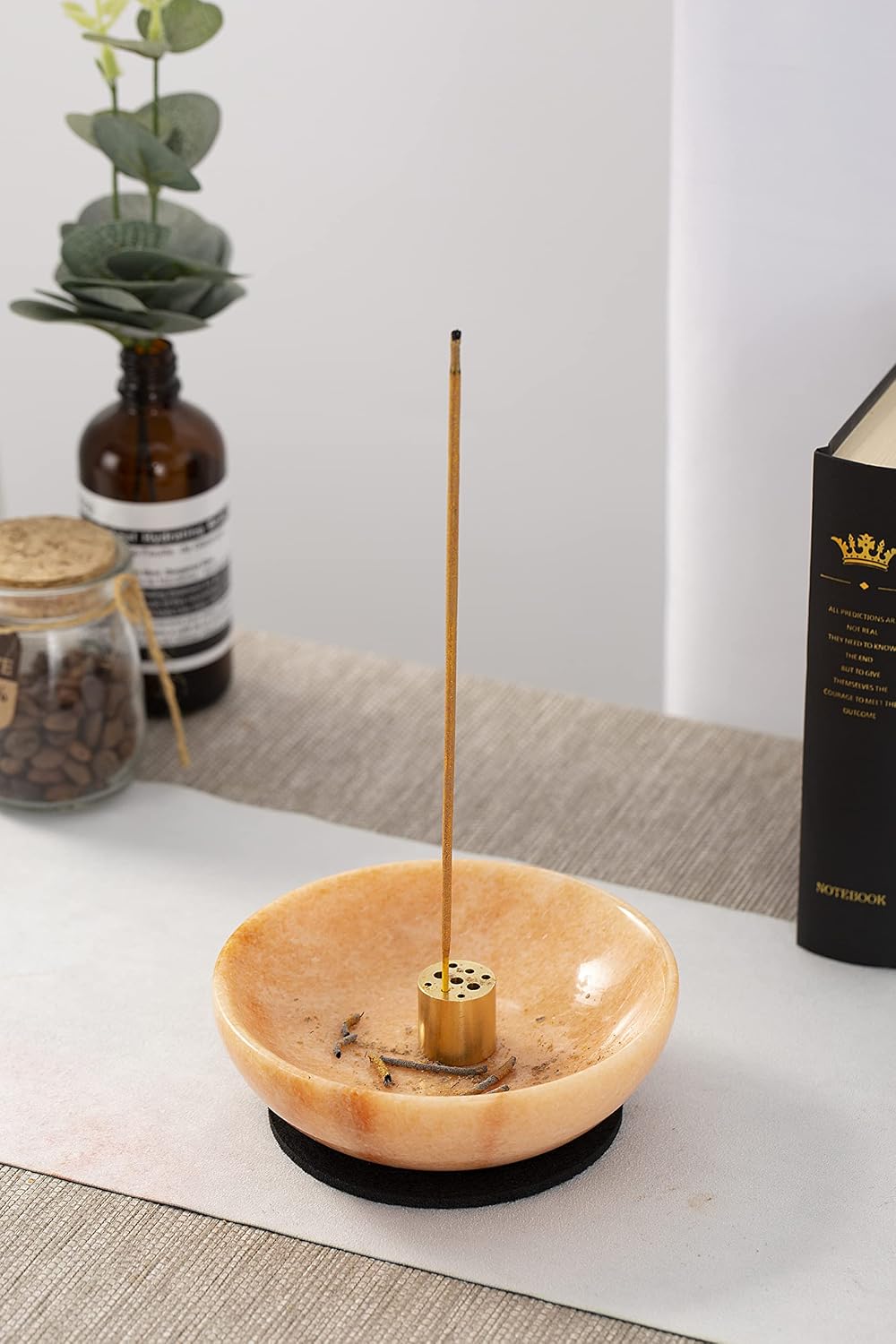 Incense Holder, Beautiful Natural Marble Incense Burner for Meditation, 9 Incense Holes Suitable for Most Types (Black)