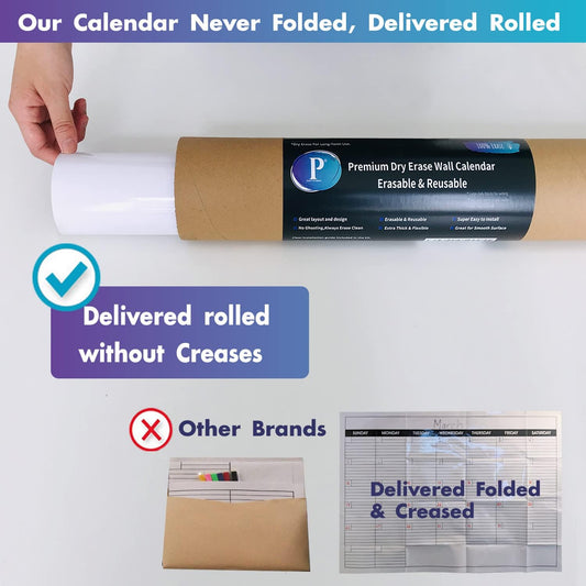 Dry Erase Calendar for Wall Large, 25 x 38 in Monthly Laminated WhiteBoard