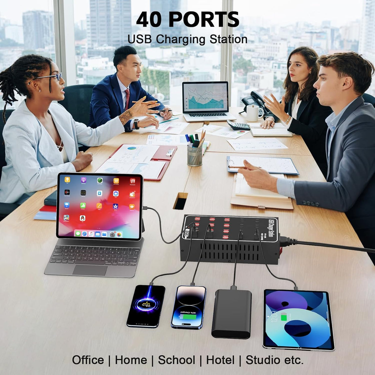 200W 40A USB Charging Station for Multiple Devices, 40 Port Fast USB Charger Block, Desktop Wall Fast Charger with Intelligent Protection, USΒ Power Strip Suitable for Home Office School