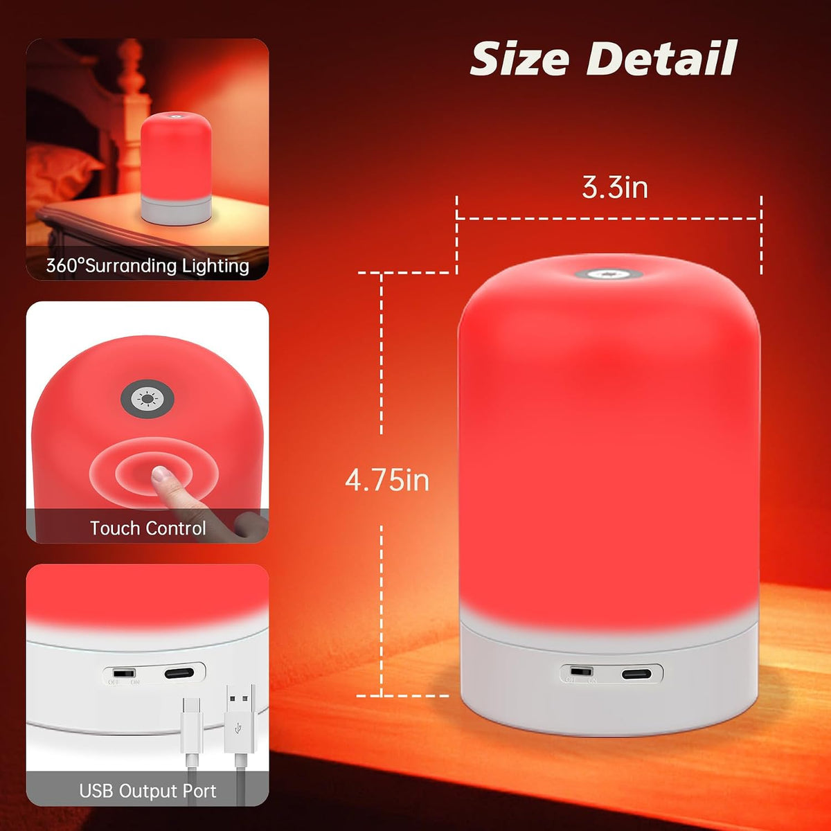 Red Light Therapy for Sleep, Red Night Light, Touch Dimmable-670NM Light Lamp for Adults & Kids, Night Lights with 670nm for Stress Relief Relaxation Travel Meditation and Yoga
