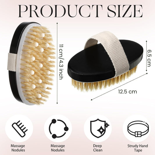 Gejoy 10 Pcs Dry Brushing Body Brush for Lymphatic Drainage Exfoliating Brush with Massage Nodule Dry Skin Body Scrubber Cellulite Shower Circulation Dead Exfoliator (4.92 x 2.56 Inches,Wood Color)