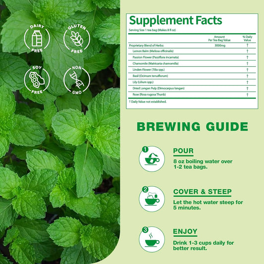 EnrychLeafo Lemon Balm Leaves Tea for Relaxation & Sleep Support 50 Count