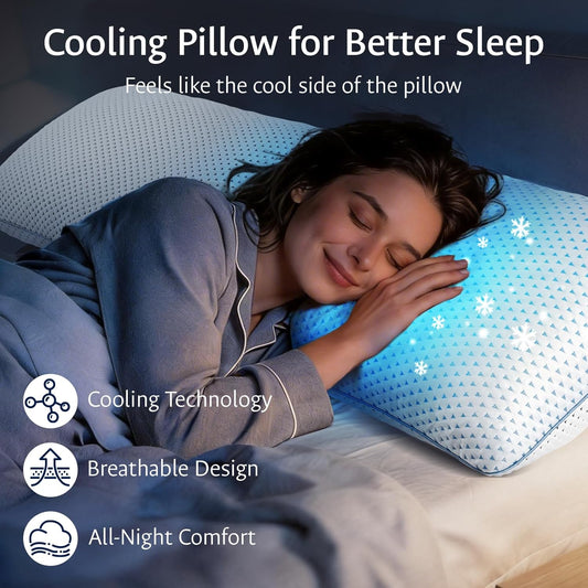 Cooling Gel Memory Foam Pillow Queen Size for Sleeping 1 Pack, Thick Adjustable Firm Shredded Foam Bed Pillows for Side, Back, Stomach Sleepers, Soft Yet Support, Breathable, CertiPUR-US, College Dorm