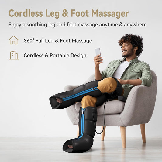 FIT KING Air Compression Leg Massager with Heat and Compression for Circulation and Pain Relief, Full Leg & Foot Massager for Swelling Edema RLS with Pressure Sensor LCD Display for Dad Mom Wife