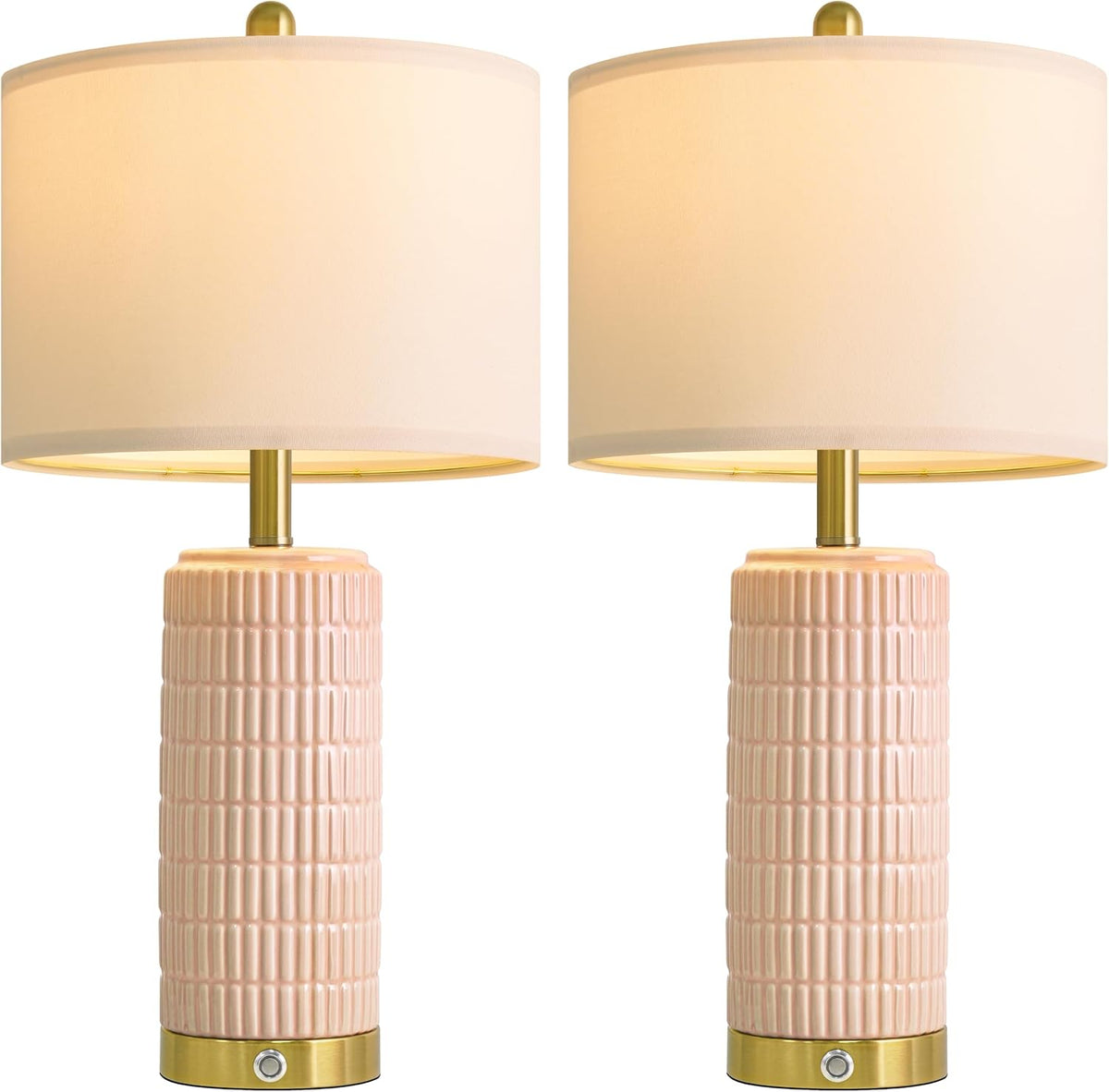 PoKat Touch Bedside Table Lamps with 2 USB for Bedroom Living Room, 25''
