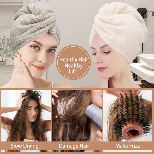 CZZXI 3 PCS Microfiber Hair Towel, Hair Wraps for Women Wet Hair, Fast Drying Hair Turban, Anti Frizz Head Towels Wrap for Curly Hair (Purple, Pink, Blue)