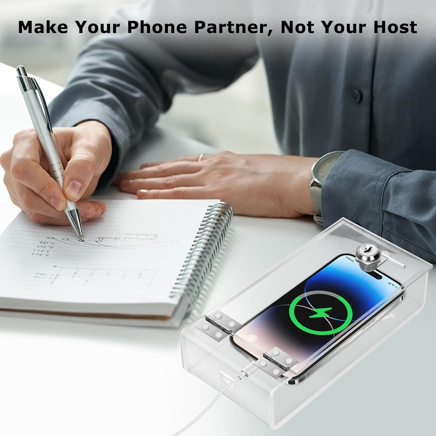 Cell Phone Lock Box,Mobile Phone Storage Jail Box with 2 Keys Transparent Phone Locker Phone Acrylic Key Staff