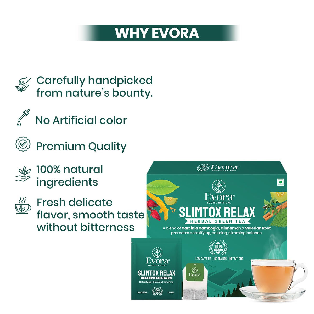 EVORA Garcinia Cambogia Valerian Root - Slimtox Relax Green Tea 60 Bags 90g
