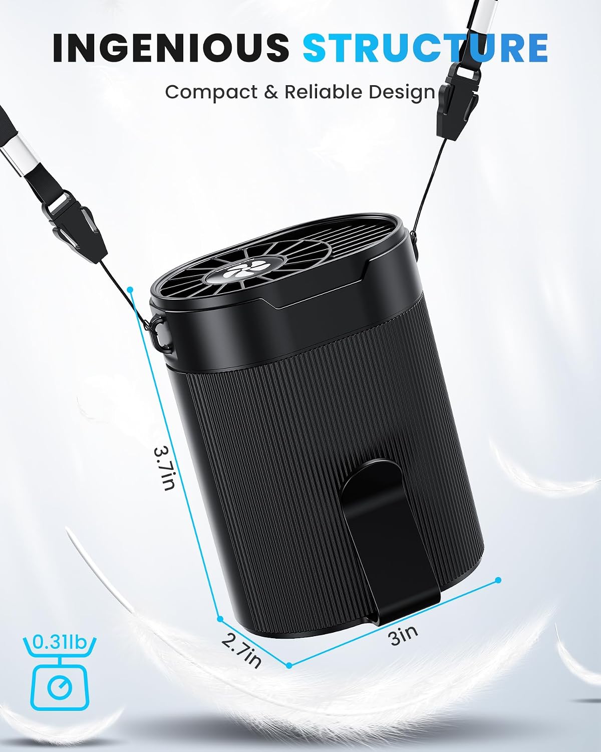 Portable Fan, Personal Rechargeable Mini Waist Fan, 3000 mAh Battery Operated, Max 24H Working Time, 4 Speeds Clip Belt fan for Outdoor, Indoor, Jobsite, Traveling, Gifts for Men - Black