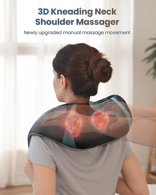 COMFIER Cordless Neck and Shoulder Massager with Heat, Wearable 4D Shiatsu Deep Tissue Kneading for Desk Workers and Drivers, Hands-Free Straps, FSA Eligible HSA Gift