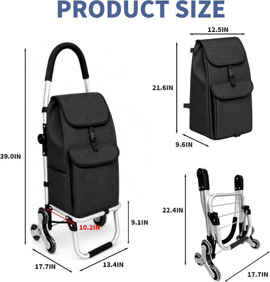 Stair Climbing Grocery Cart on Wheels, Foldable 50 L, Black