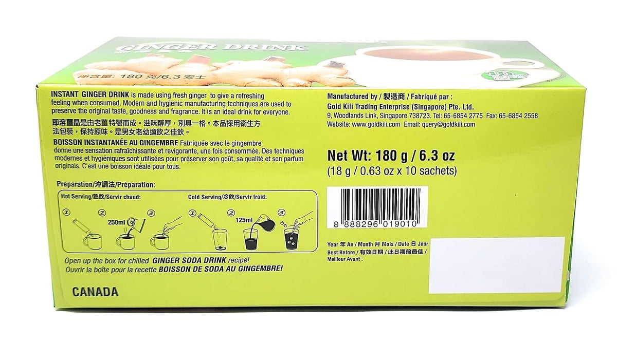 3-pack of Gold Kili Instant Ginger Drink with Honey,6.3oz,180g Each Box, Free Recipe Book Inside Box.