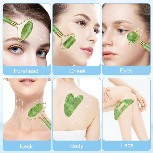 Cooling Natural Jade Face Roller & Gua Sha Tool